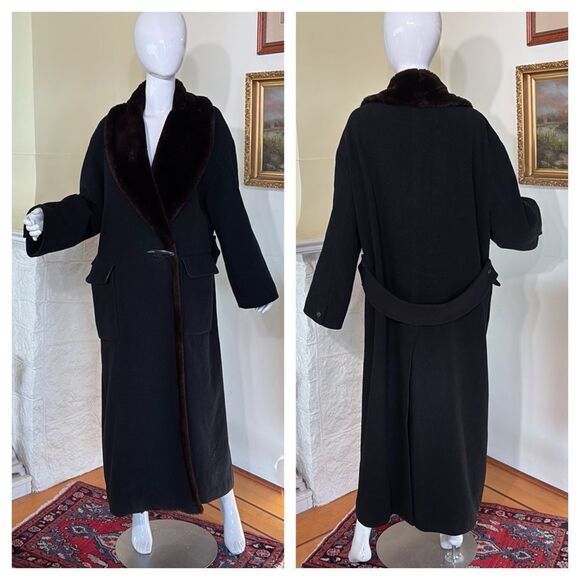 Vintage Nicole Farhi Wool/Cashmere Blend & Faux Fur Full Length Evening Coat - Picture 1 of 13